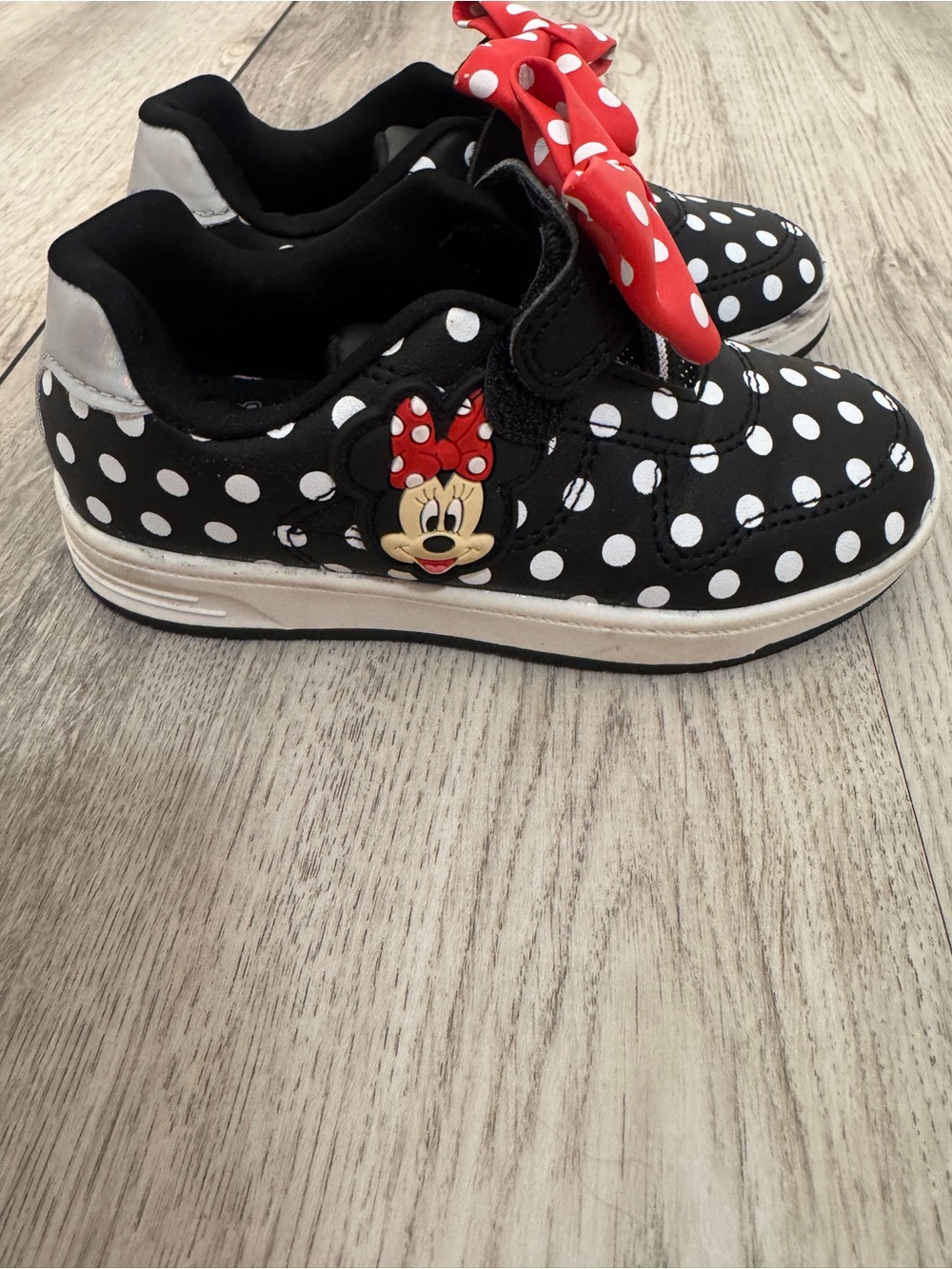 Disney Minnie Mouse Black and White Polka Dot Sneakers with Red Bow